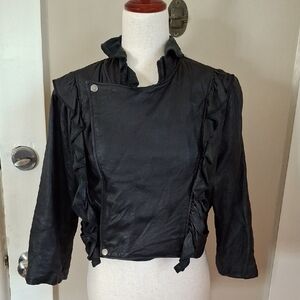 Crown Atelier Black Ruffled Women's Leather Jacket_1